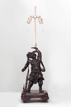 Pair of Japanese Bronze Samurai Figural Table Lamps