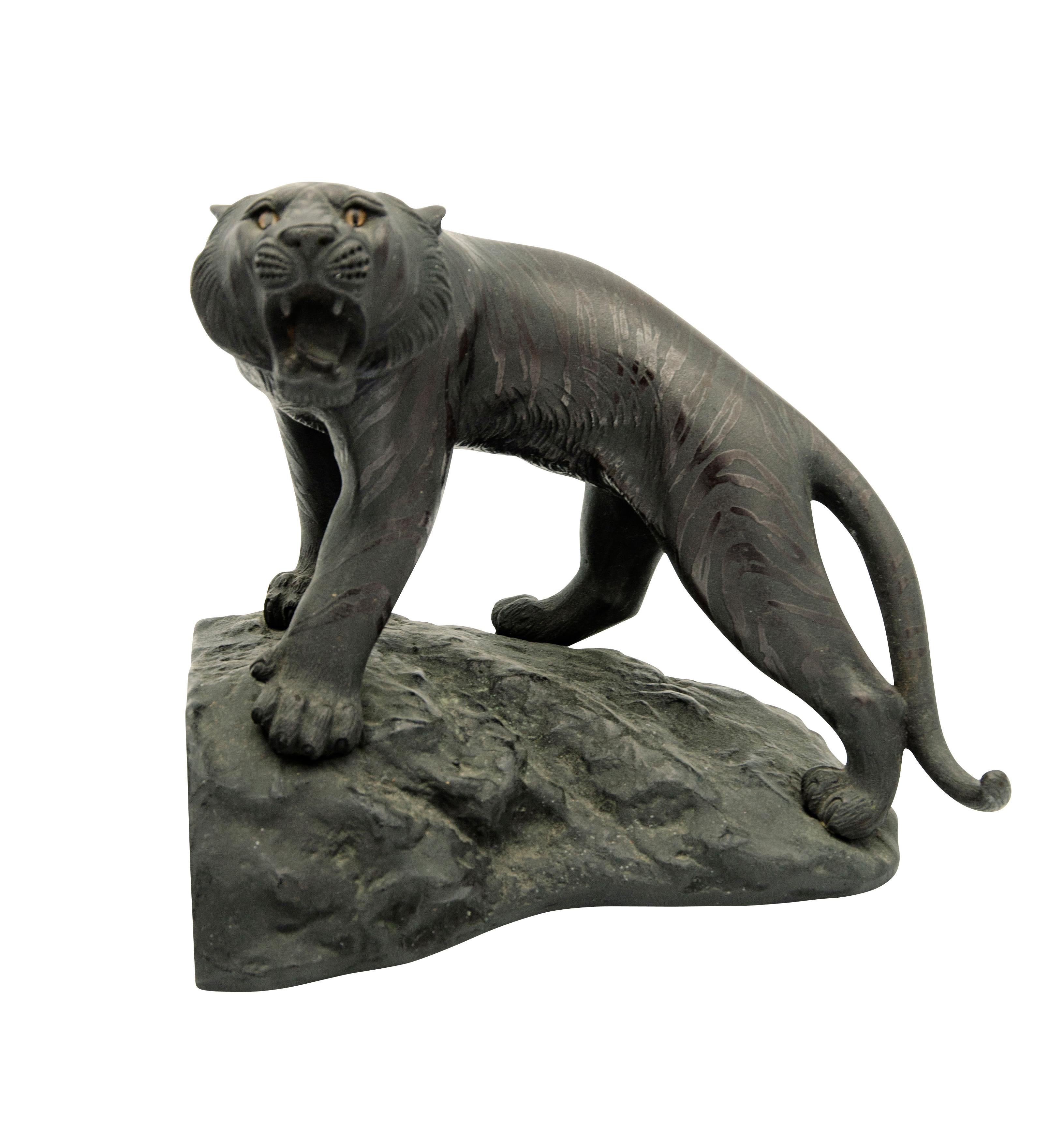 19th Century Pair of Japanese Bronze Tiger Bookends