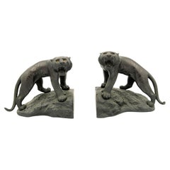 Pair of Japanese Bronze Tiger Bookends