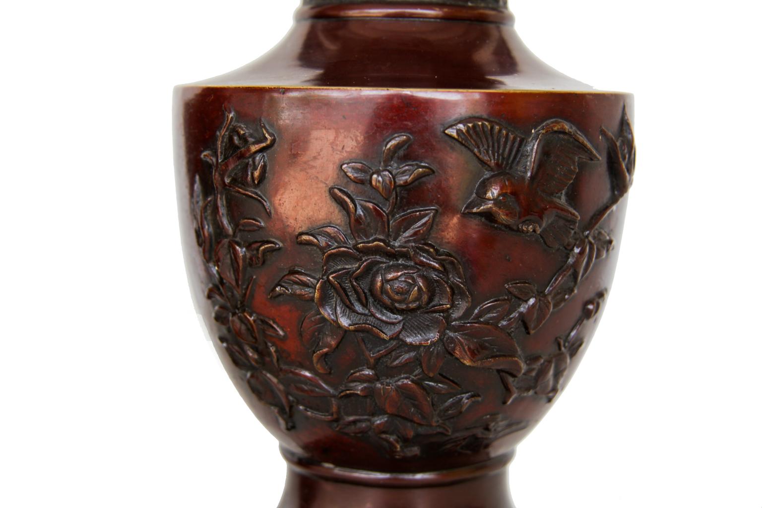 Cast Pair of Japanese Bronze Vases