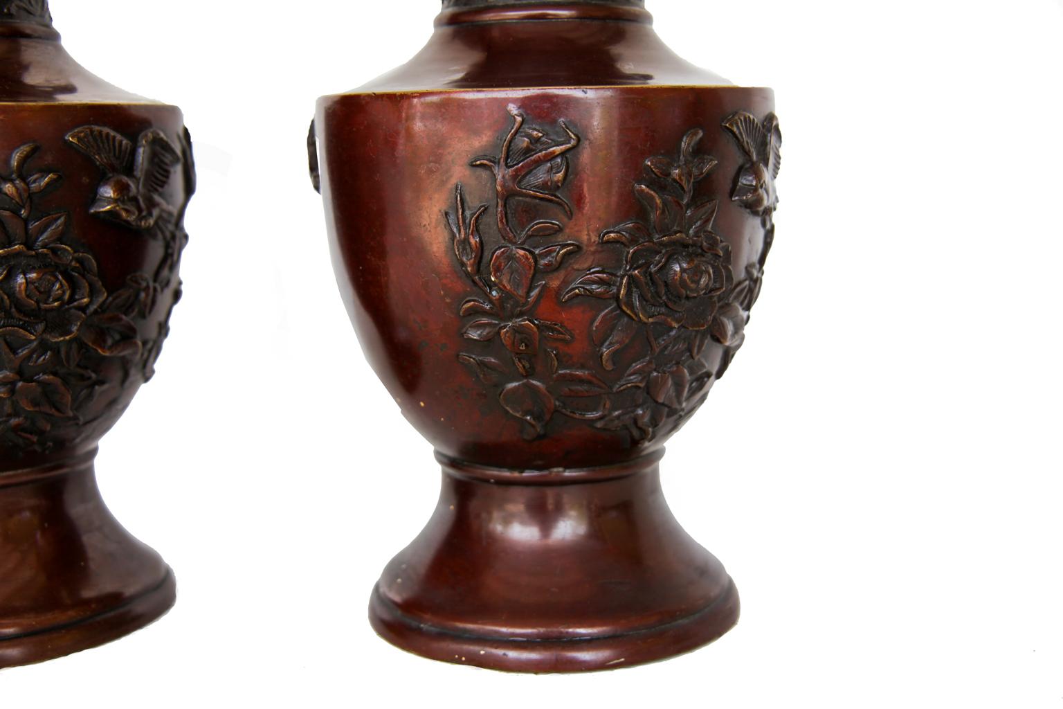19th Century Pair of Japanese Bronze Vases