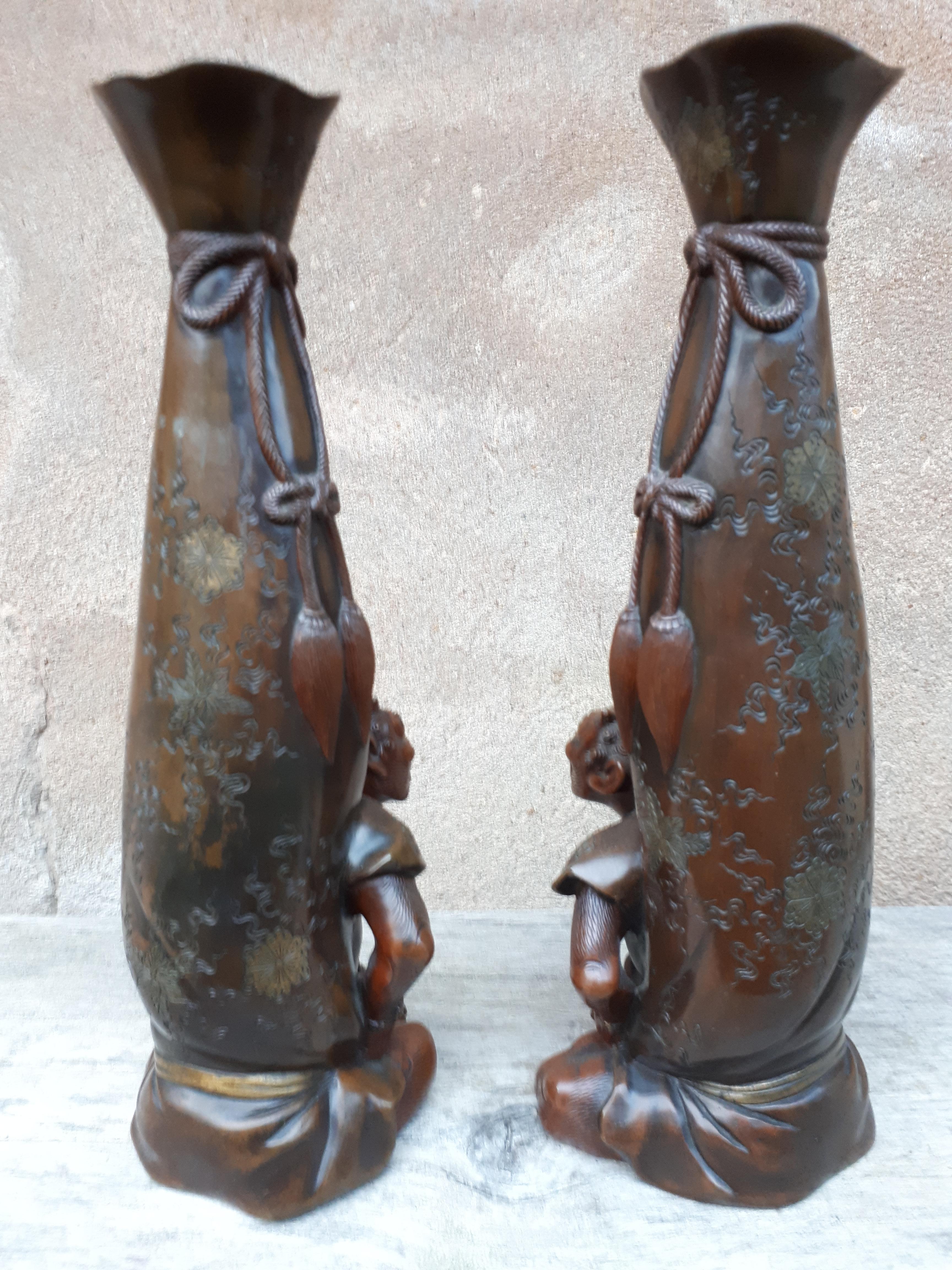 19th Century Pair of Japanese Bronze Vases, Japan Meiji Period For Sale