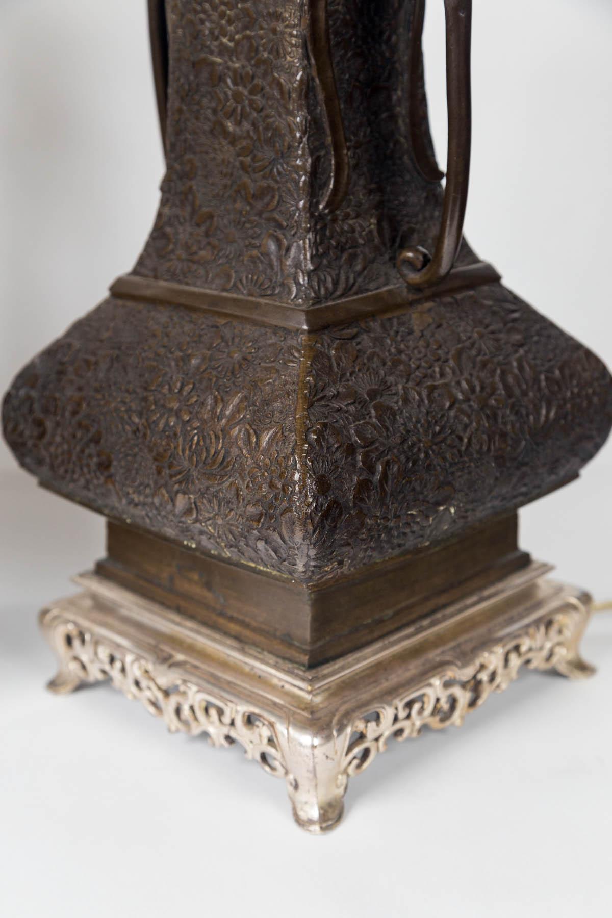 19th Century Pair of Japanese Bronze Vases, Mounted as Lamps For Sale