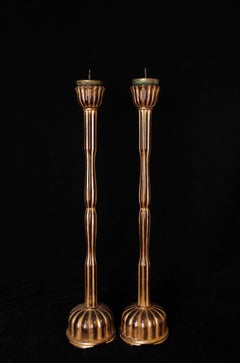 Pair of Japanese Buddhist Temple Giltwood Candle Holders (Shokudai)