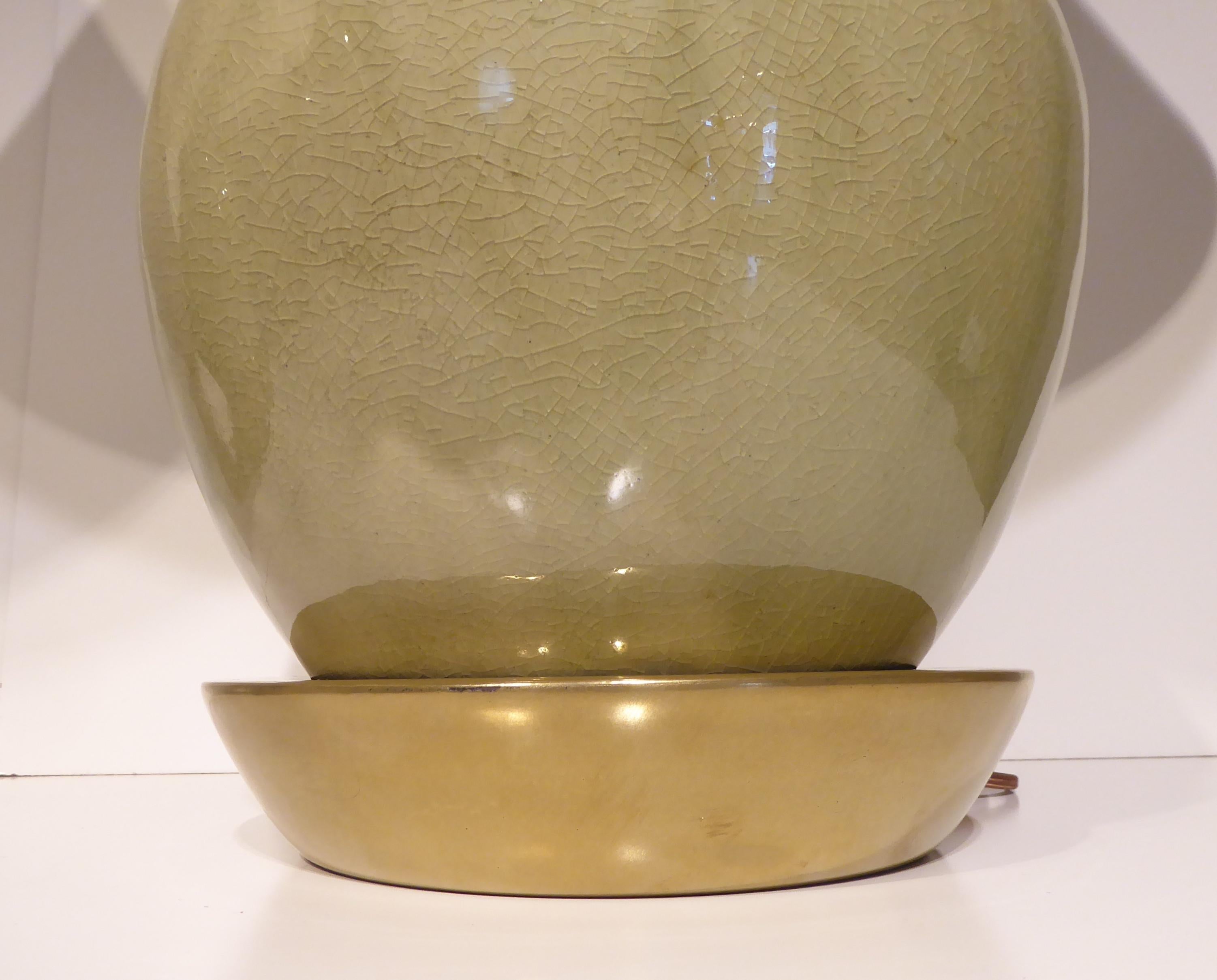 Brass Pair of Japanese Celadon Glazed Porcelain Lamps