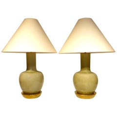 Pair of Japanese Celadon Glazed Porcelain Lamps