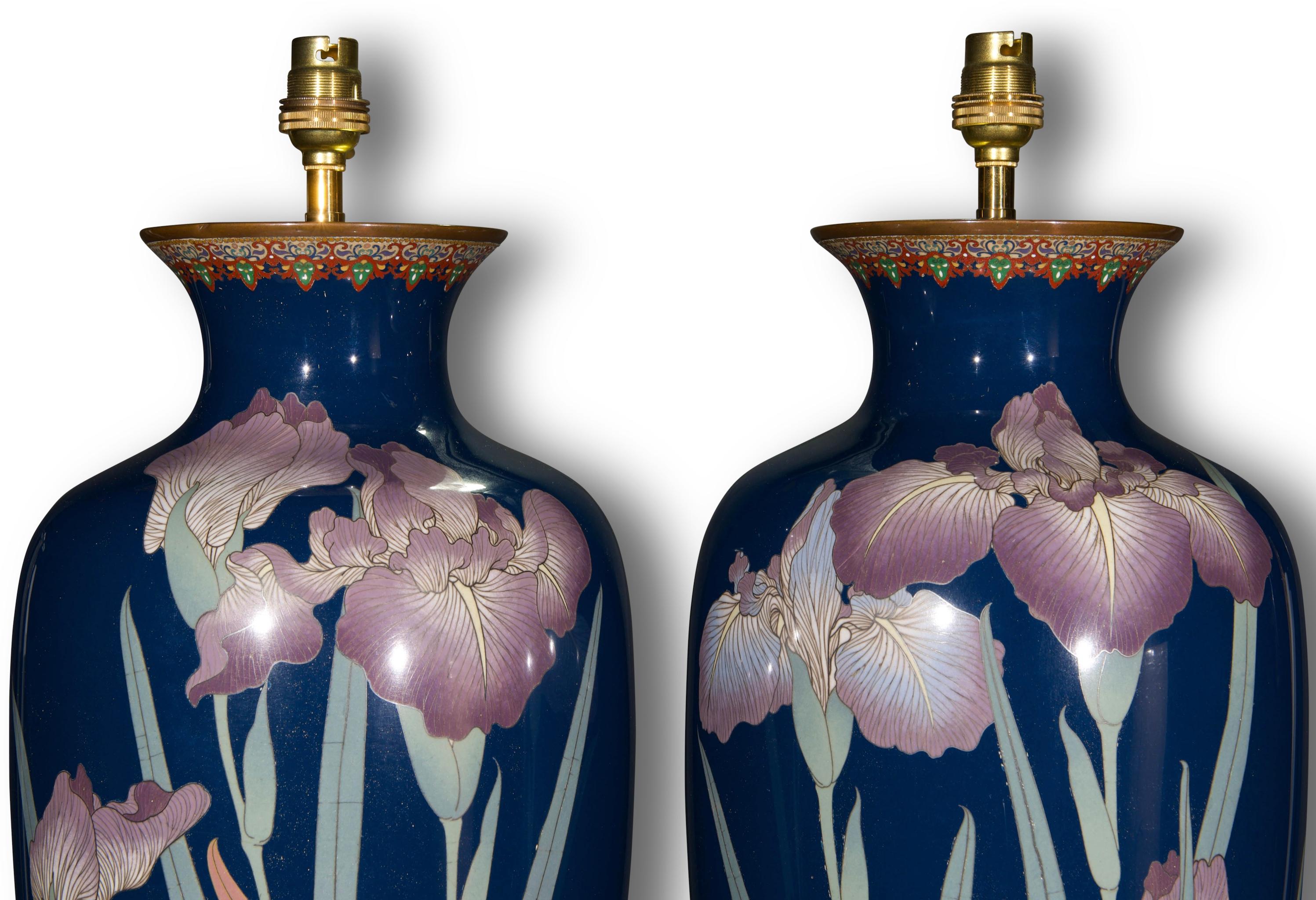 Enamel Pair of Japanese Cloisonné 19th Century Table Lamps For Sale