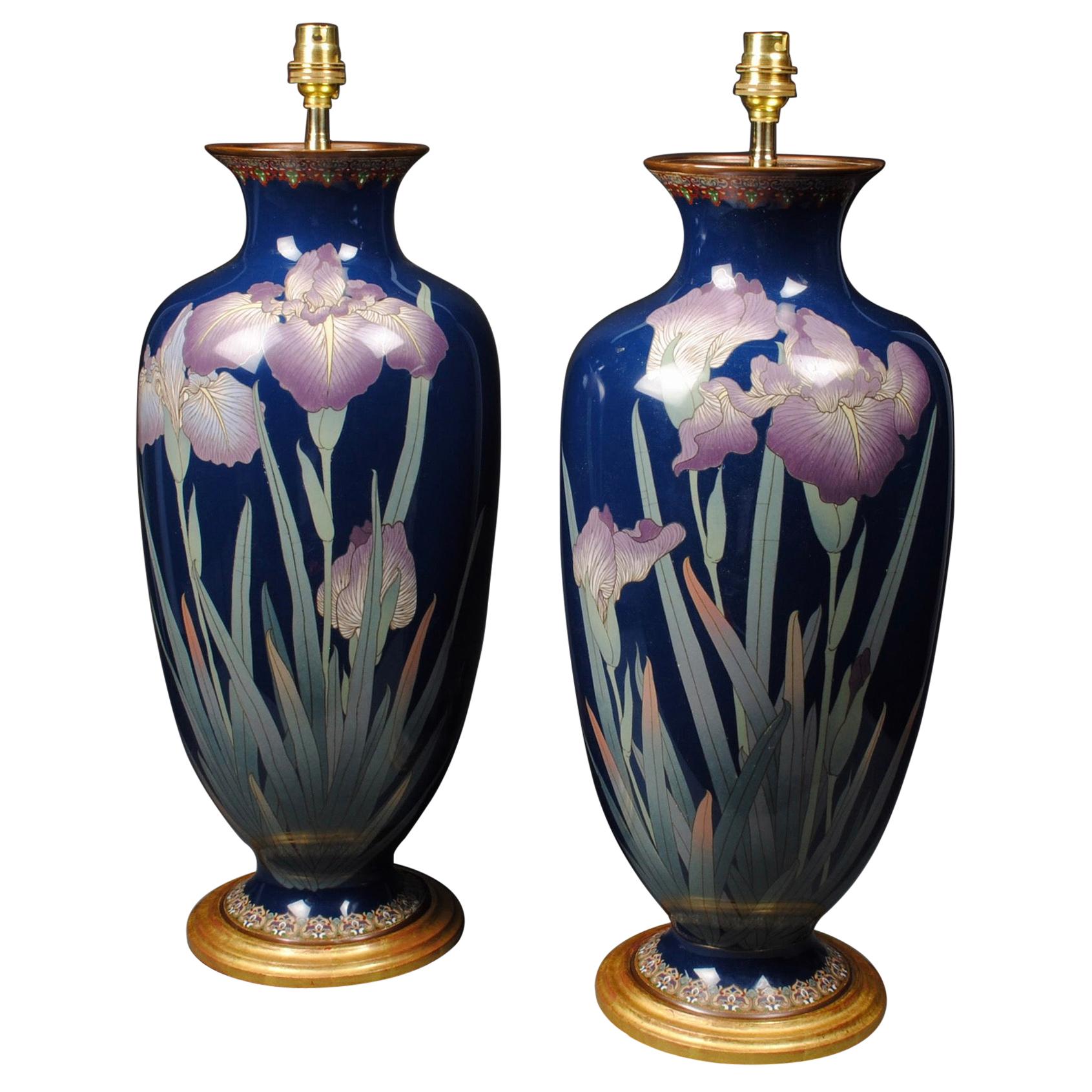 Pair of Japanese Cloisonné 19th Century Table Lamps