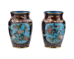 Pair of Japanese Cloisonne Enamel Amphora Shaped Vases
