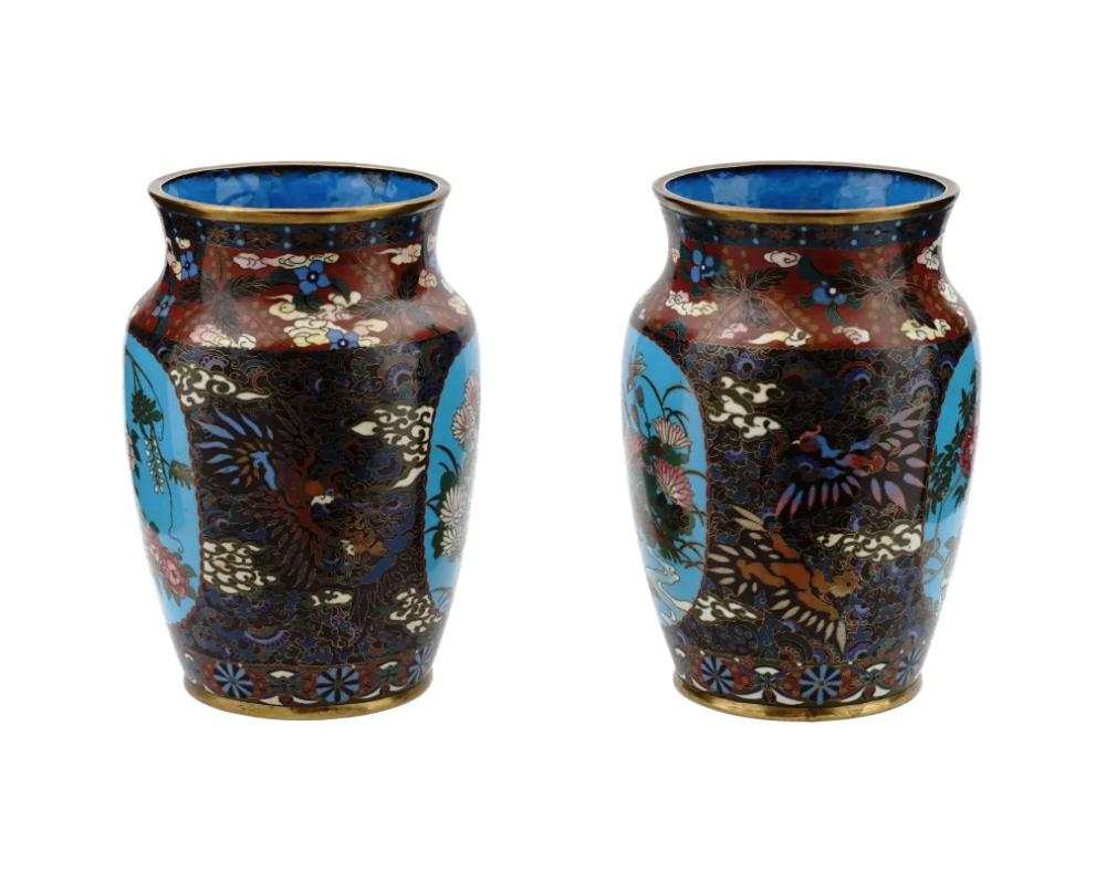 Meiji Pair of Japanese Cloisonne Enamel Amphora Shaped Vases For Sale