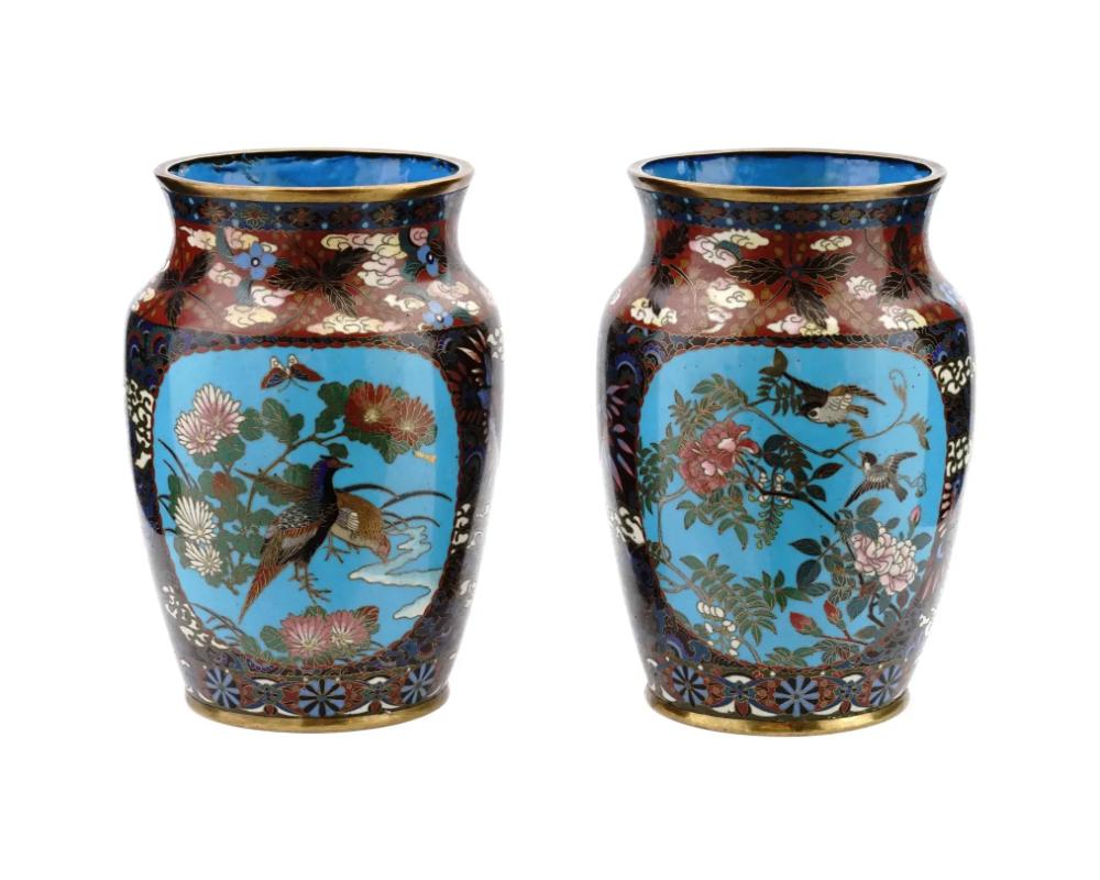 Cloissoné Pair of Japanese Cloisonne Enamel Amphora Shaped Vases For Sale