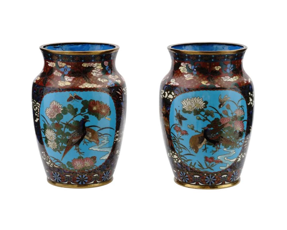 Cloisonné Paire de vases en forme d'Amphora en émail cloisonné japonais en vente