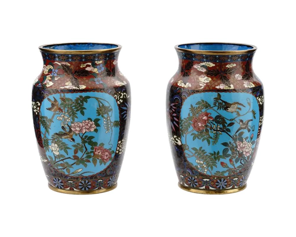 Pair of Japanese Cloisonne Enamel Amphora Shaped Vases For Sale