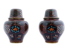 Pair of Japanese cloisonné enamel covered jars