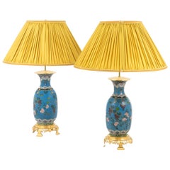 Pair of Japanese Cloisonné Enamel Lamps and Gilt Bronze, 19th Century