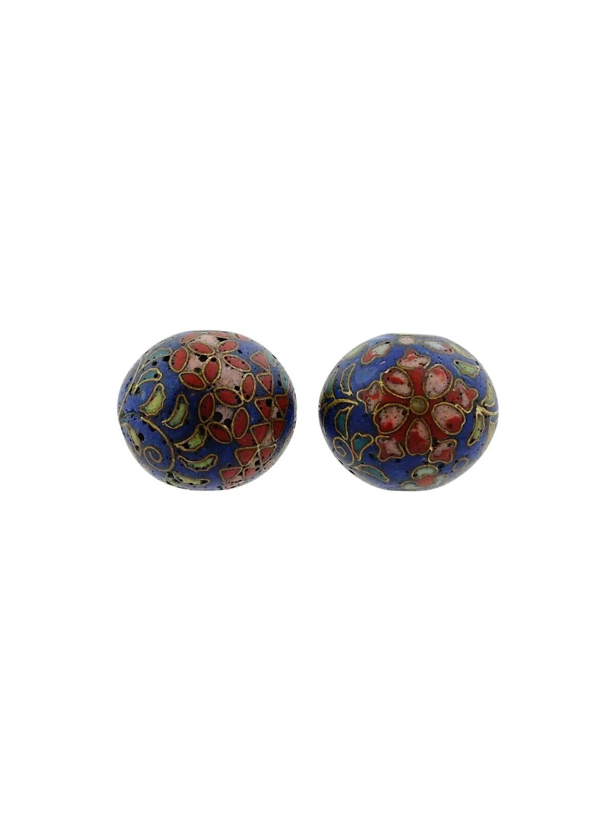 Pair Of Japanese Cloisonne Enamel Ojime Beads For Sale 1