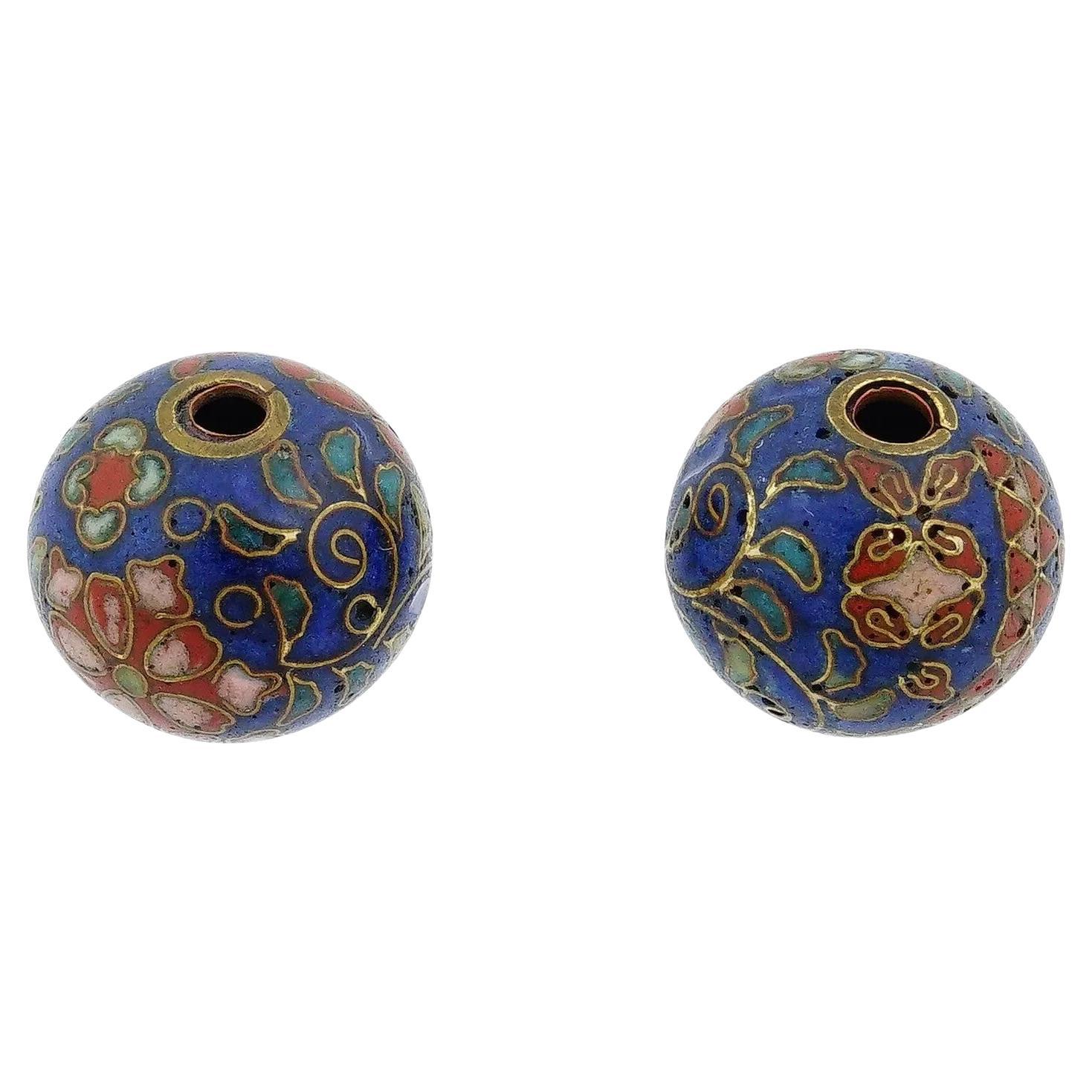 Pair Of Japanese Cloisonne Enamel Ojime Beads For Sale