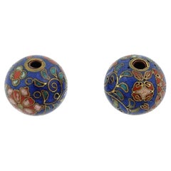 Pair Of Japanese Cloisonne Enamel Ojime Beads