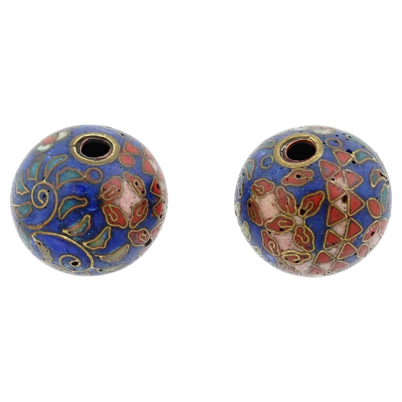 Pair Of Japanese Cloisonne Enamel Ojime Beads For Sale