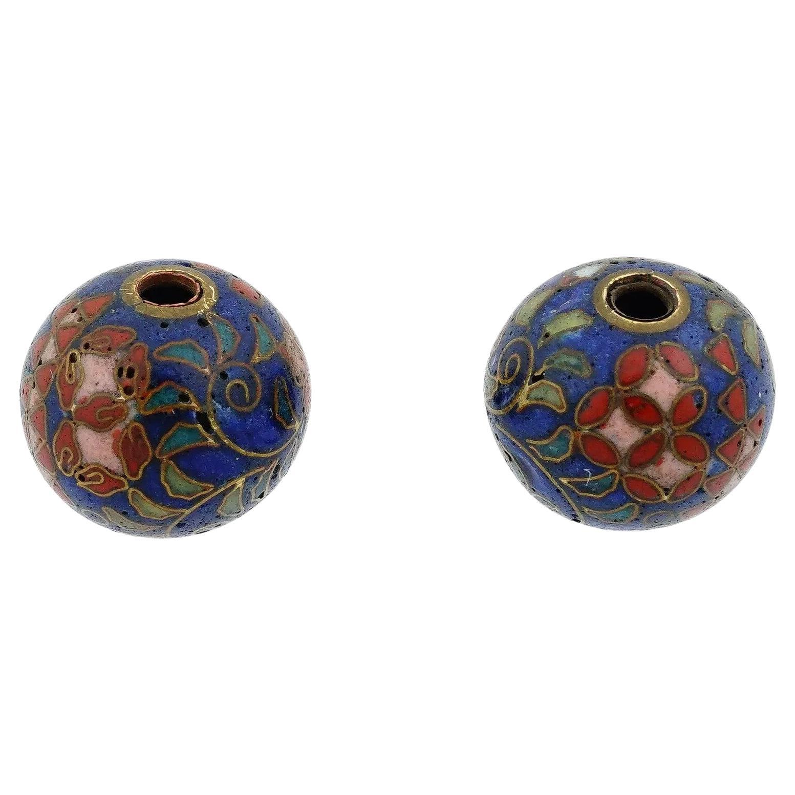 Pair Of Japanese Cloisonne Enamel Ojime Beads For Sale