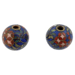 Pair Of Japanese Cloisonne Enamel Ojime Beads