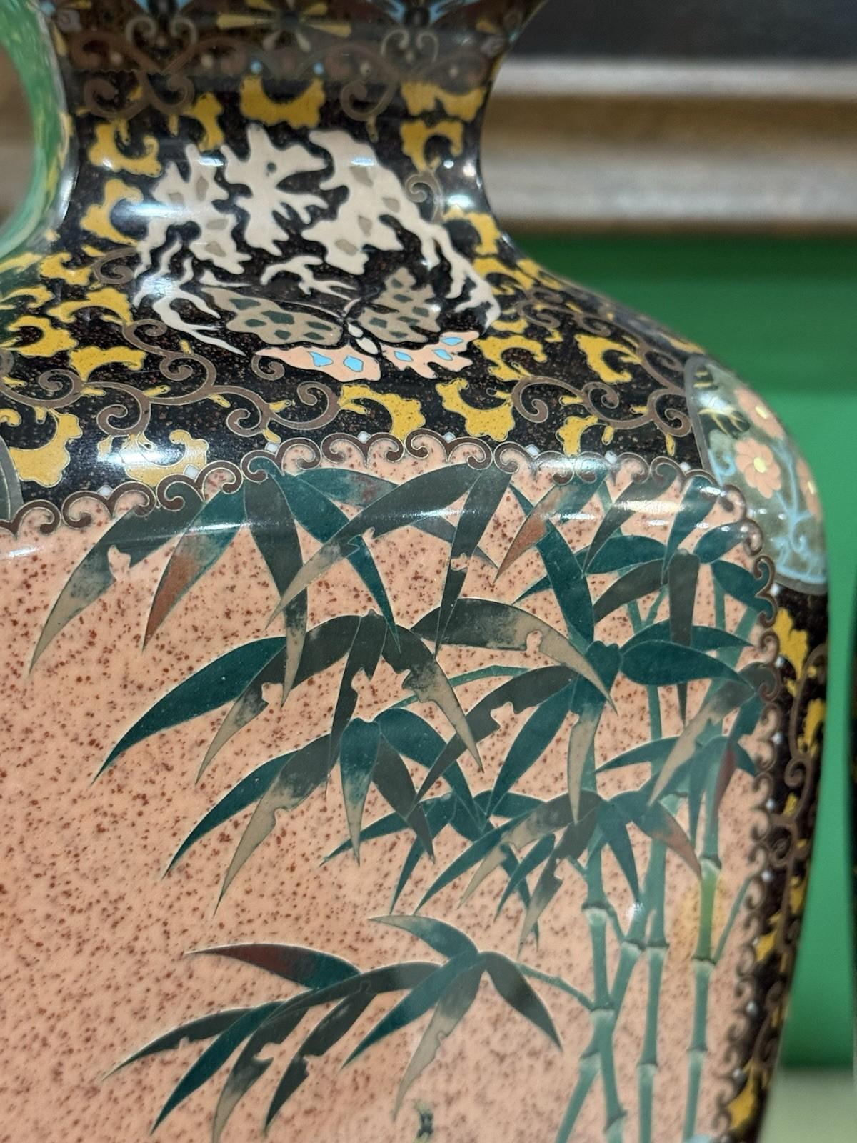 Pair of Japanese Cloisonne Enamel Vases with Kirin, Tiger, Dragon and Phoenix M For Sale 10