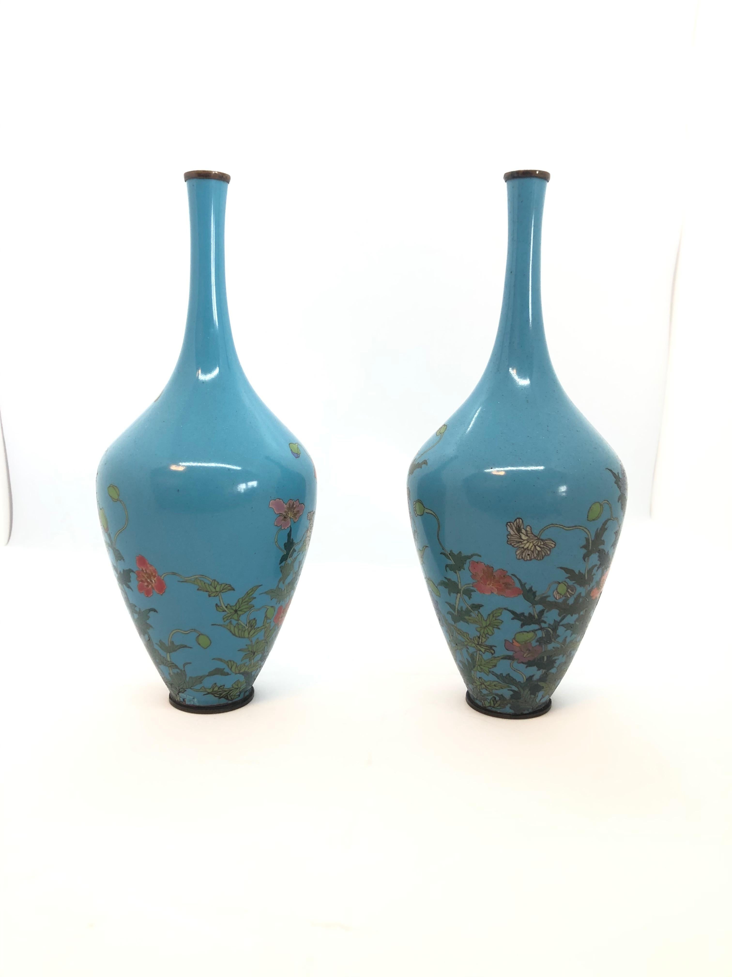 Enamel Pair of Japanese Cloisonné Vases, 19th Century For Sale