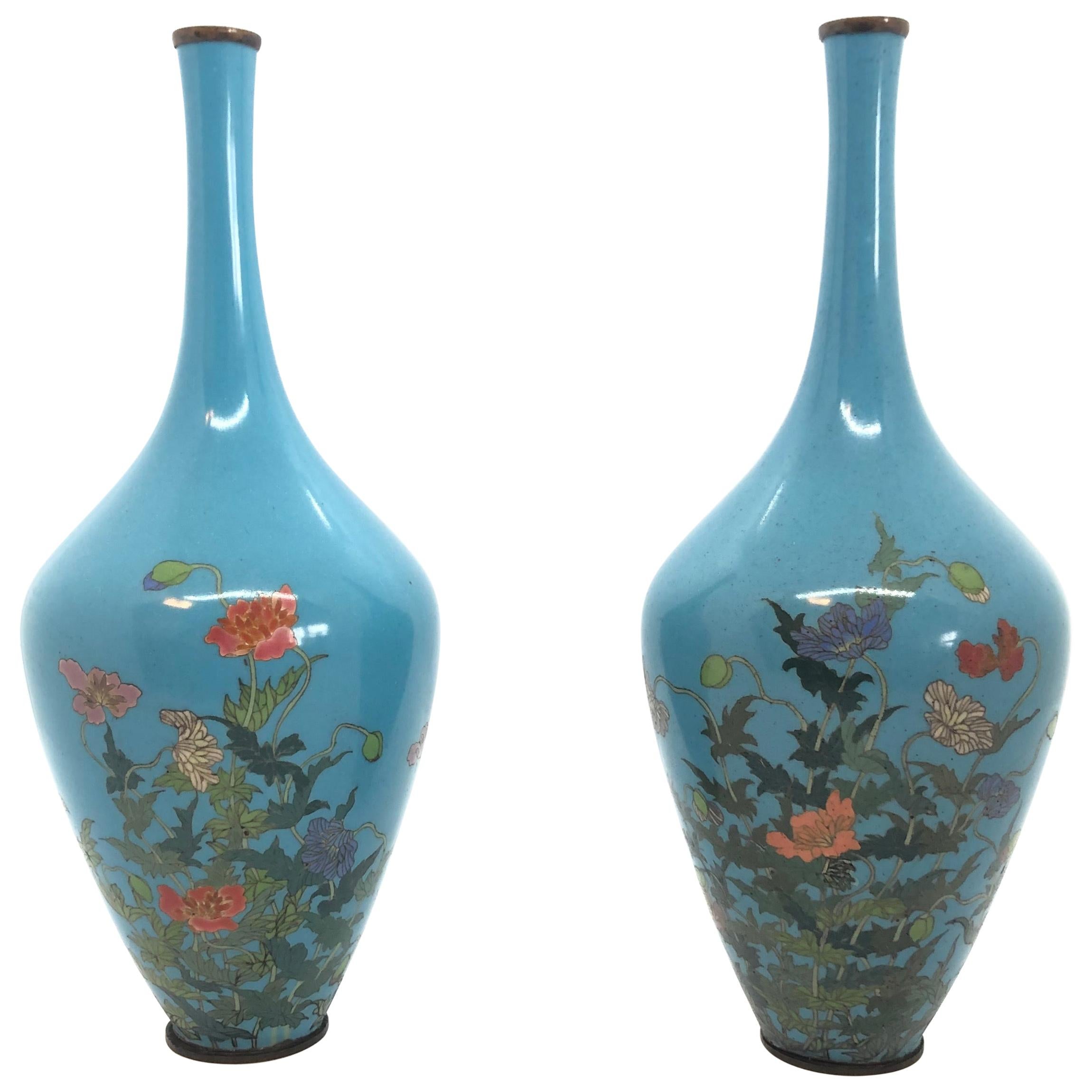 Pair of Japanese Cloisonné Vases, 19th Century For Sale