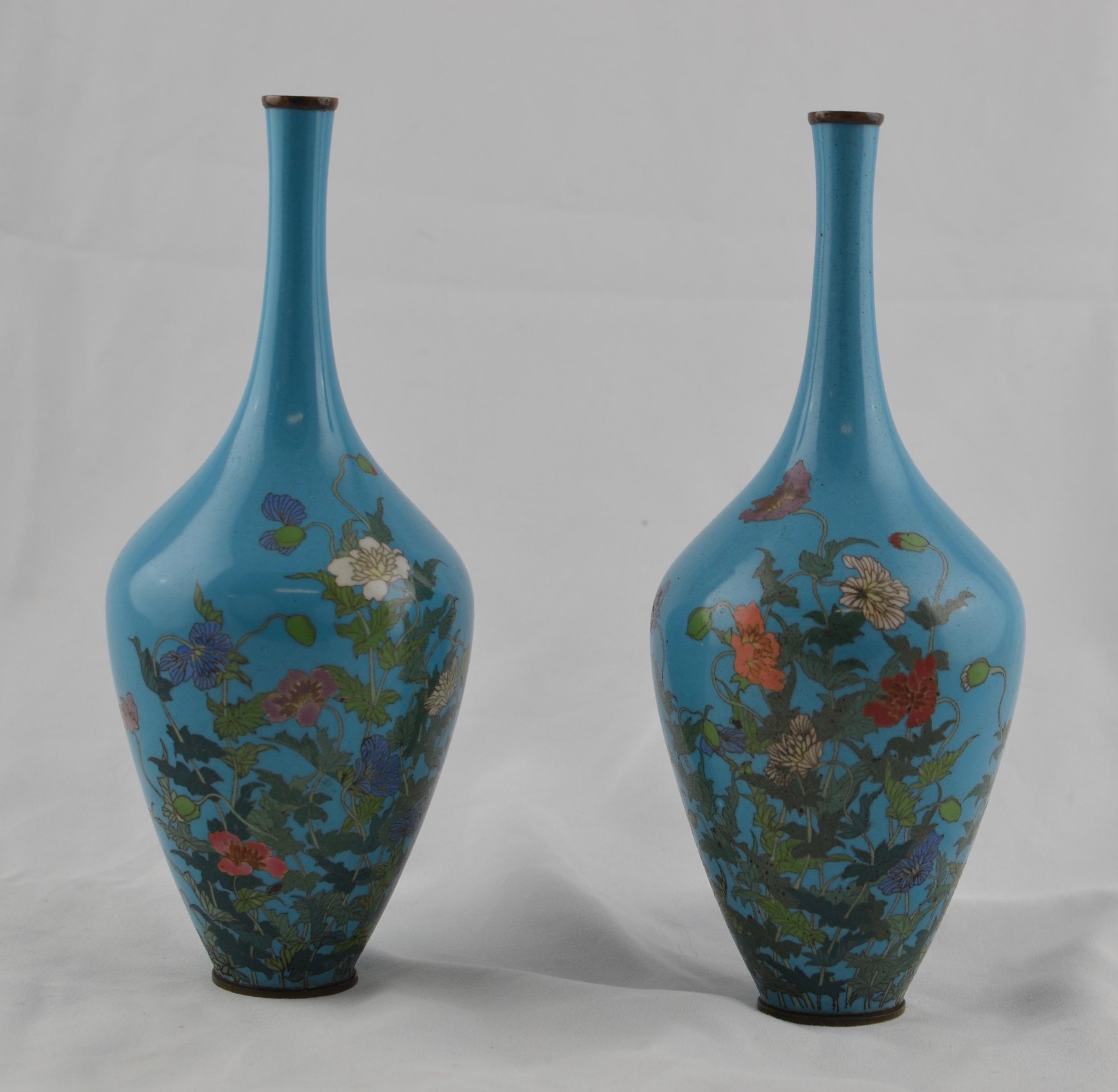 Émail Paire de vases cloisonnés japonais, 19e siècle en vente