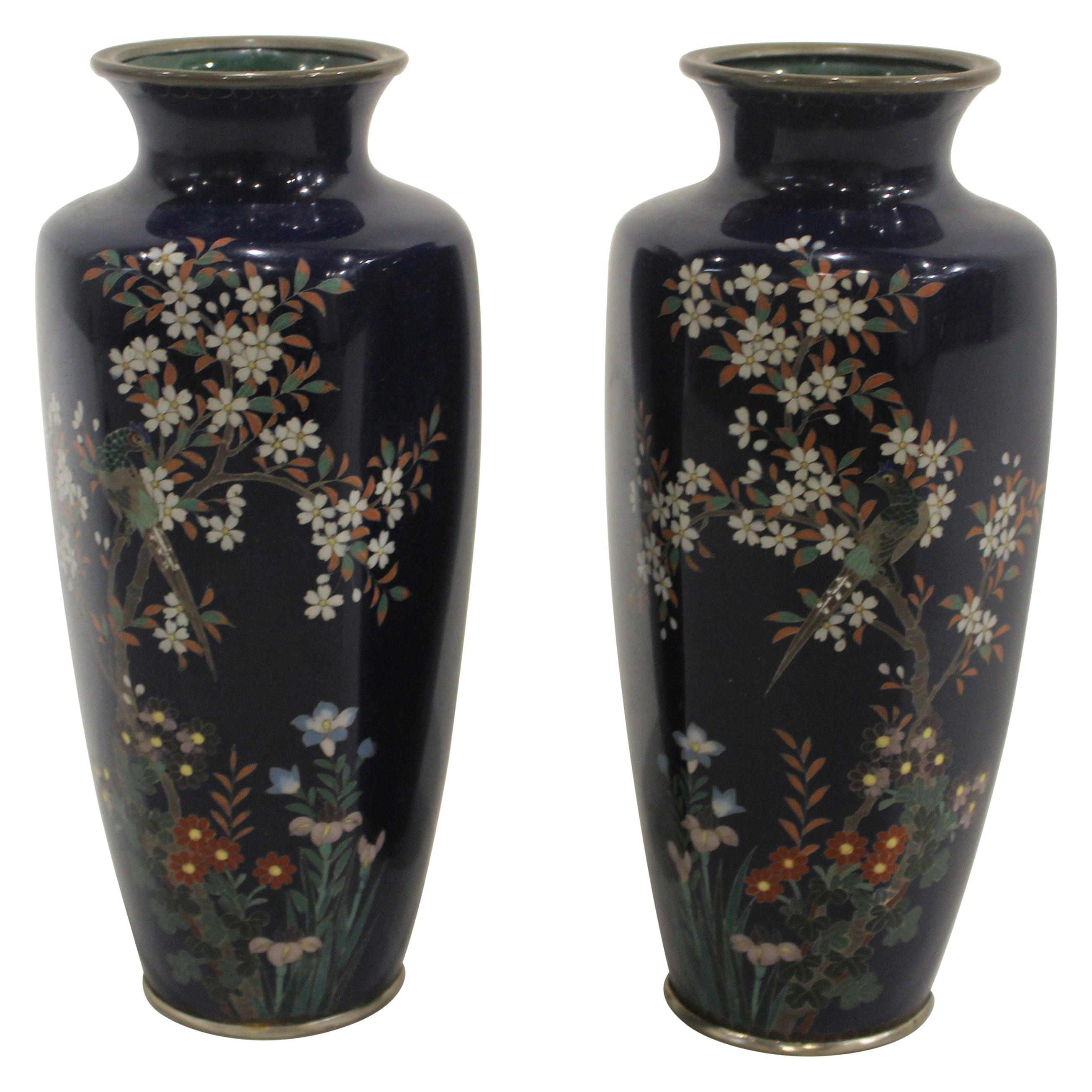 Pair of Japanese Cloisonne Vases For Sale
