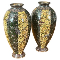 Pair of Japanese Cloisonne Vases with Butterfly Motif from the Meiji Period