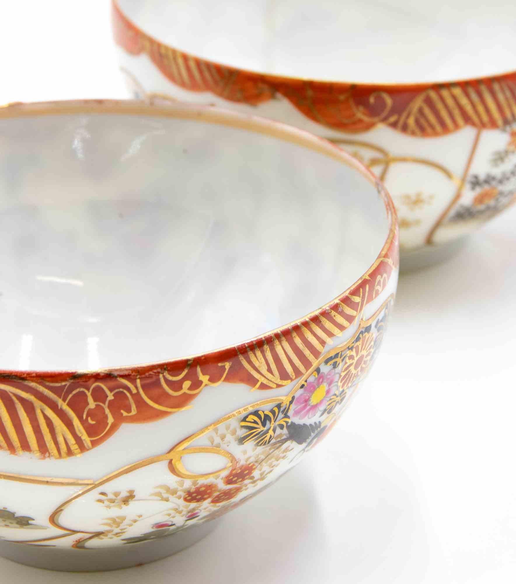 Porcelain Pair of Japanese Cutani Eggshell Teacups, Early 20th Century For Sale