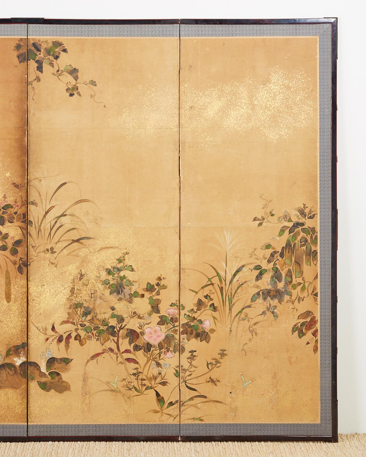 Lacquered Pair of Japanese Edo Rimpa School Screens after Tawaraya Sotatsu For Sale