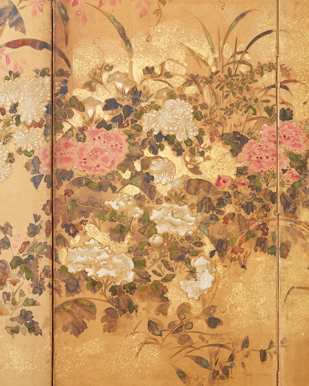 Gold Leaf Pair of Japanese Edo Rimpa School Screens after Tawaraya Sotatsu For Sale