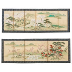 Pareja de minitortugas japonesas de pantallas Edo en paisaje primaveral