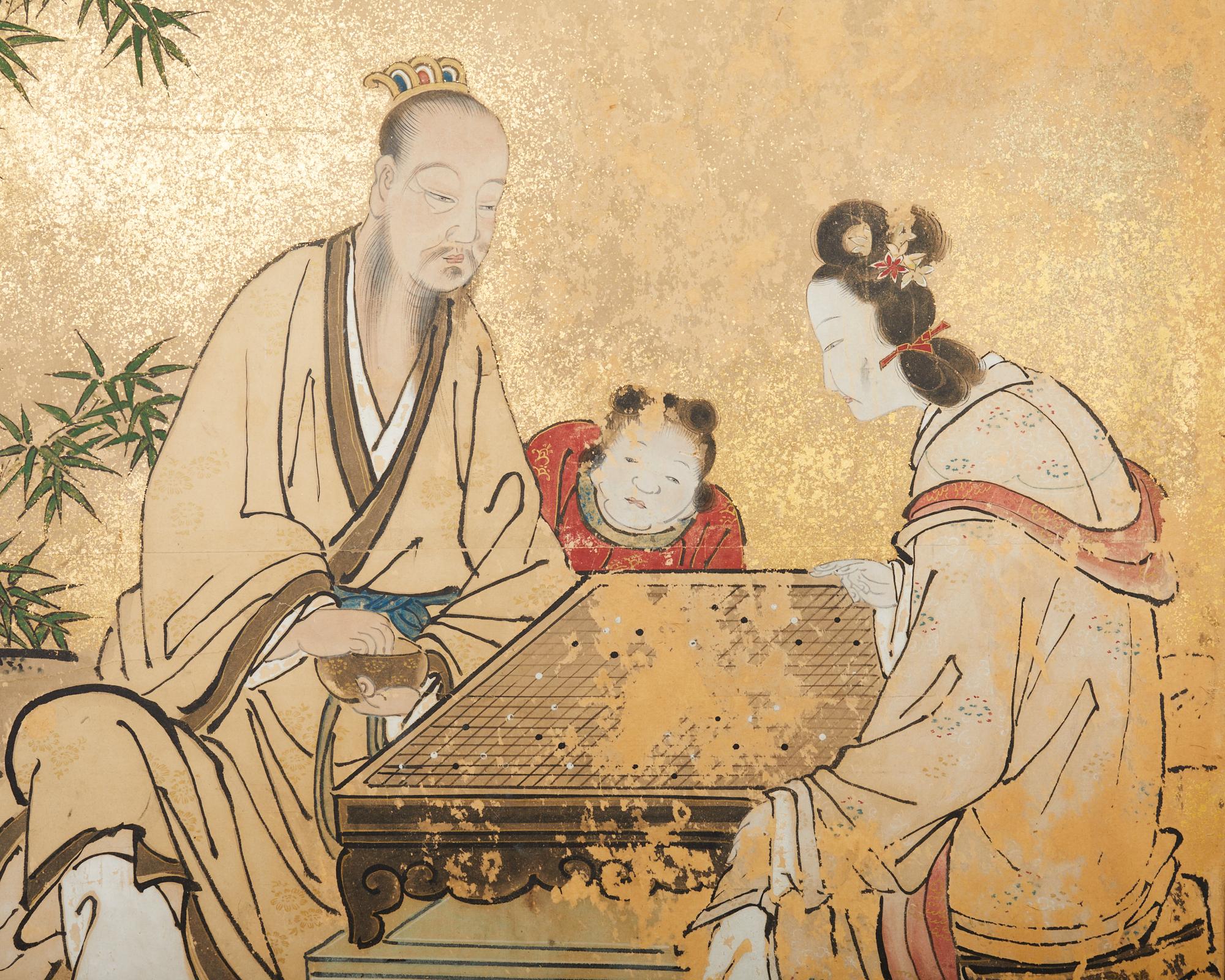 Ein Paar japanische Edo-Raumteiler mit sechs Tafeln, Kano Toshun zugeschrieben im Angebot 3