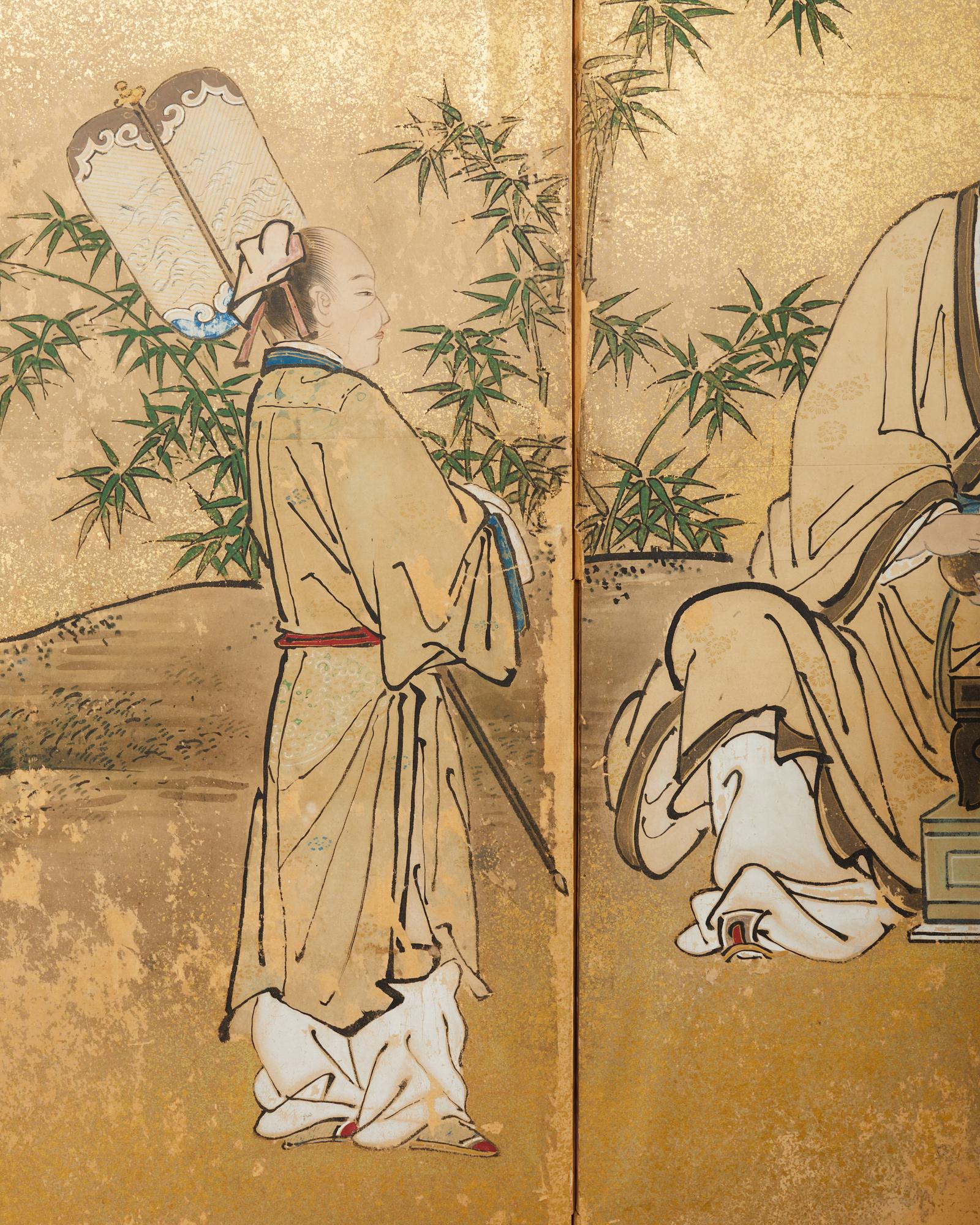 Ein Paar japanische Edo-Raumteiler mit sechs Tafeln, Kano Toshun zugeschrieben im Angebot 4