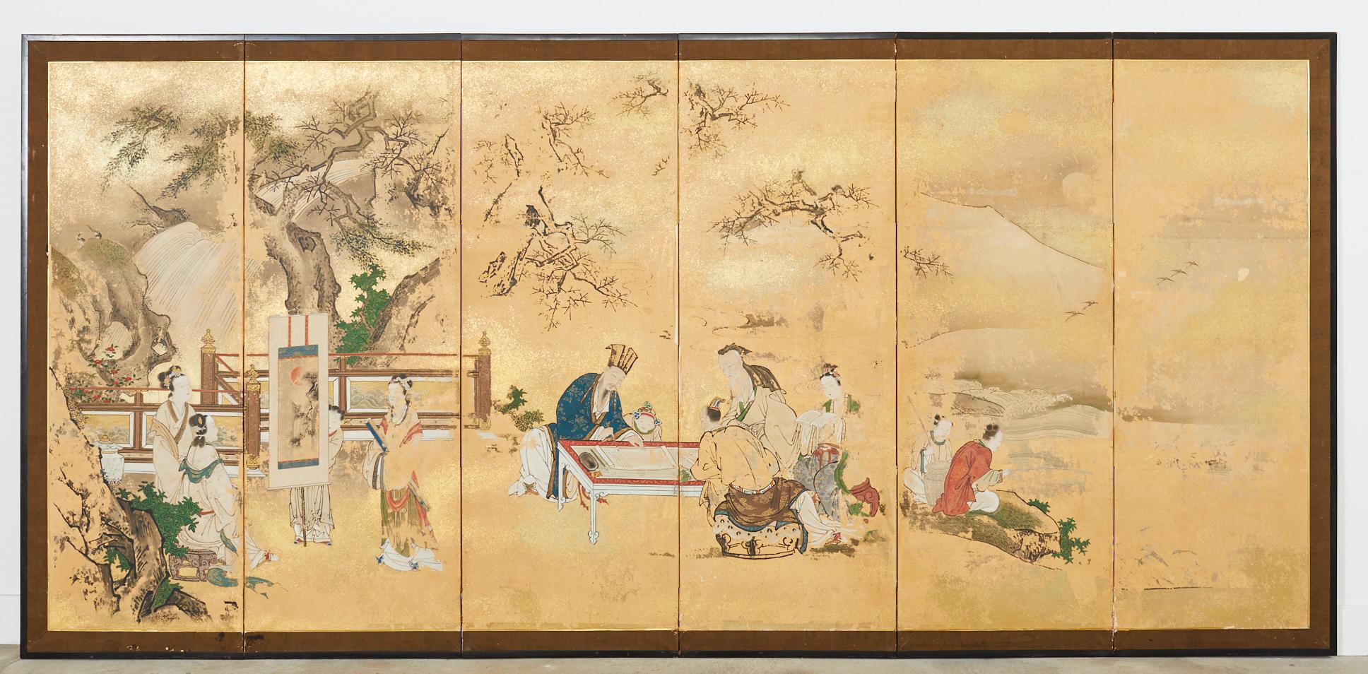 Ein Paar japanische Edo-Raumteiler mit sechs Tafeln, Kano Toshun zugeschrieben im Angebot 5