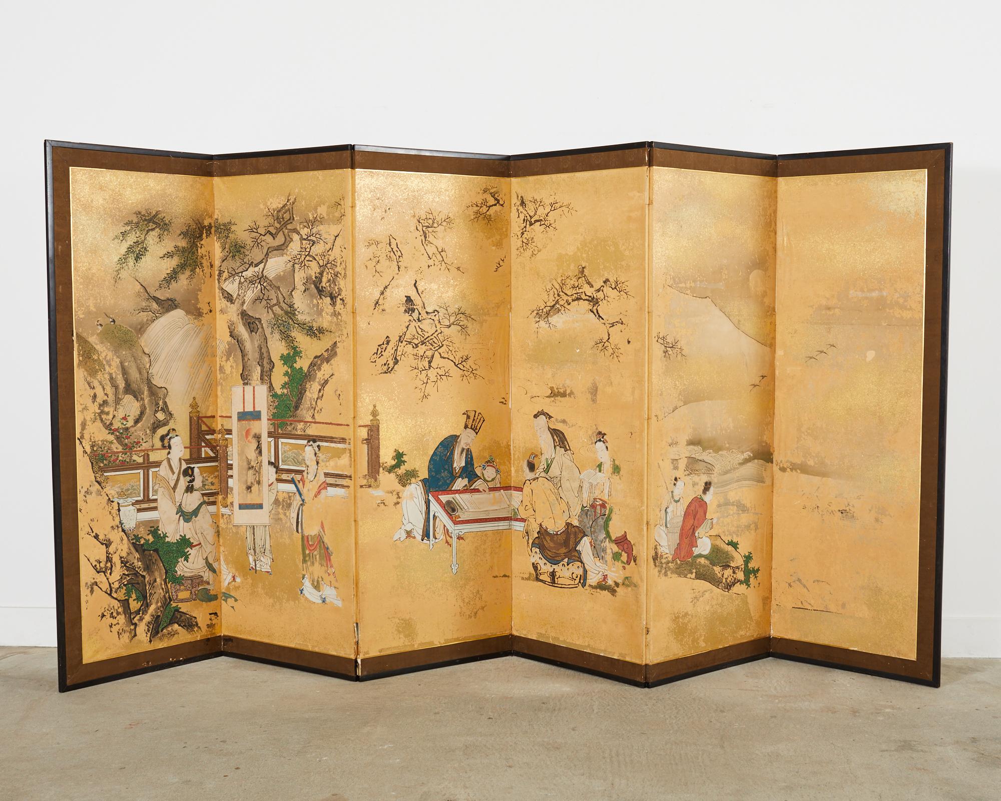 Ein Paar japanische Edo-Raumteiler mit sechs Tafeln, Kano Toshun zugeschrieben im Angebot 6