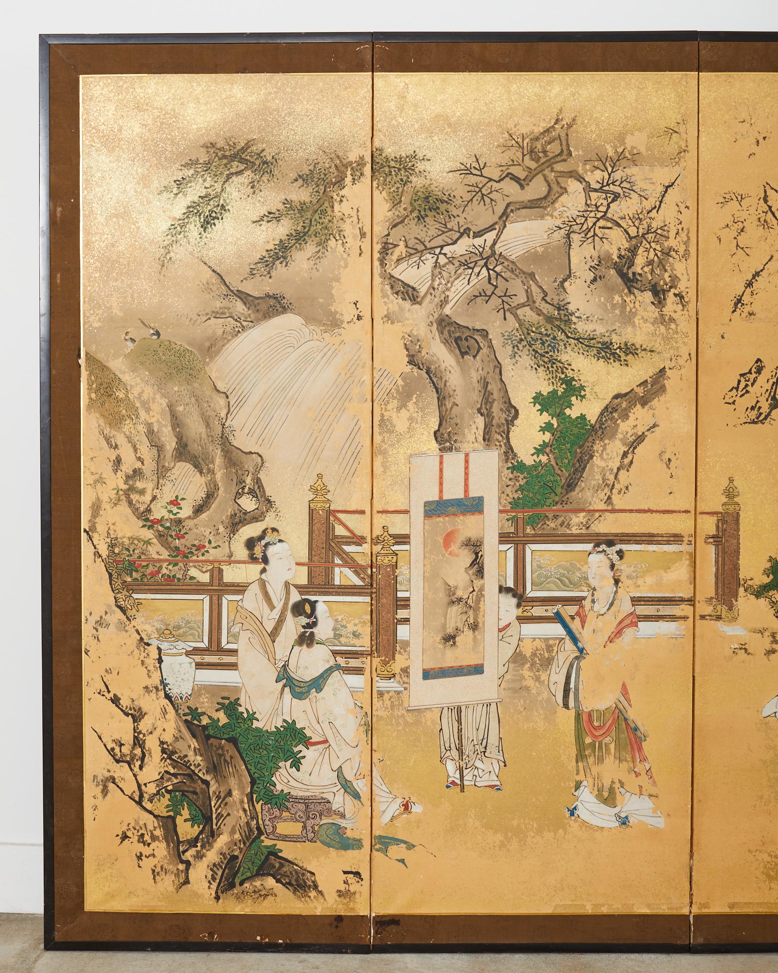 Pair of Japanese Edo Six Panel Screens Attributed Kano Toshun For Sale 8
