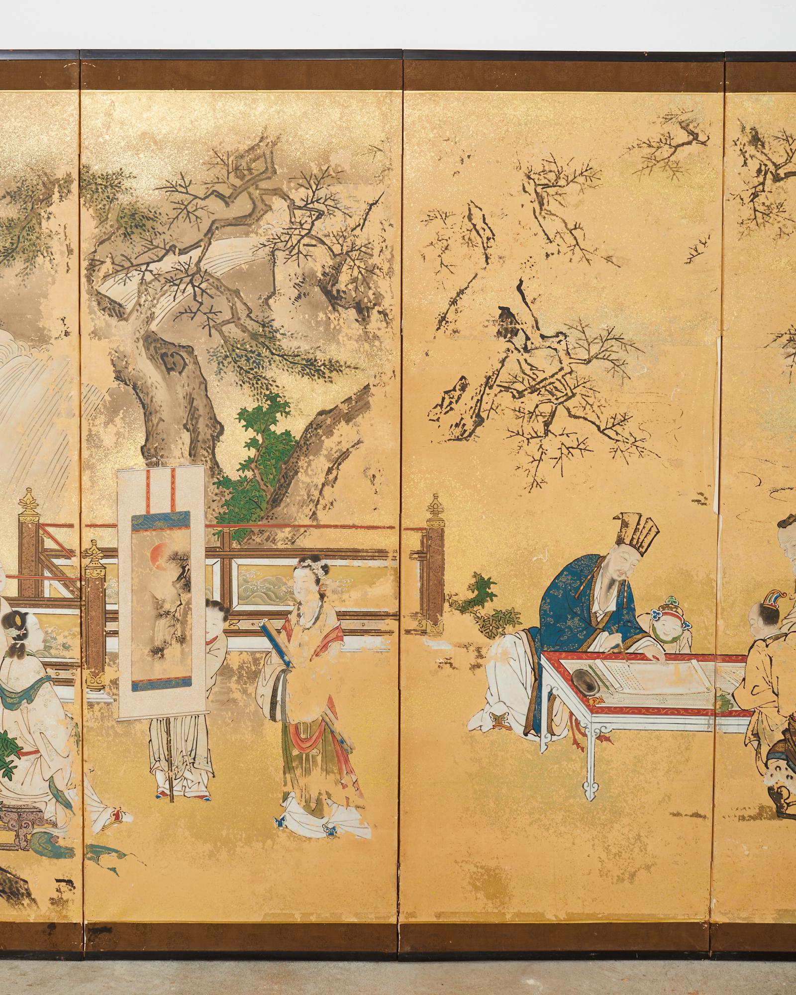 Ein Paar japanische Edo-Raumteiler mit sechs Tafeln, Kano Toshun zugeschrieben im Angebot 8