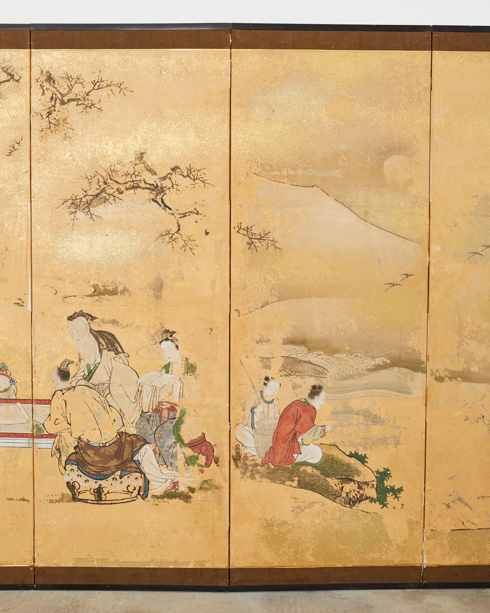Ein Paar japanische Edo-Raumteiler mit sechs Tafeln, Kano Toshun zugeschrieben im Angebot 9