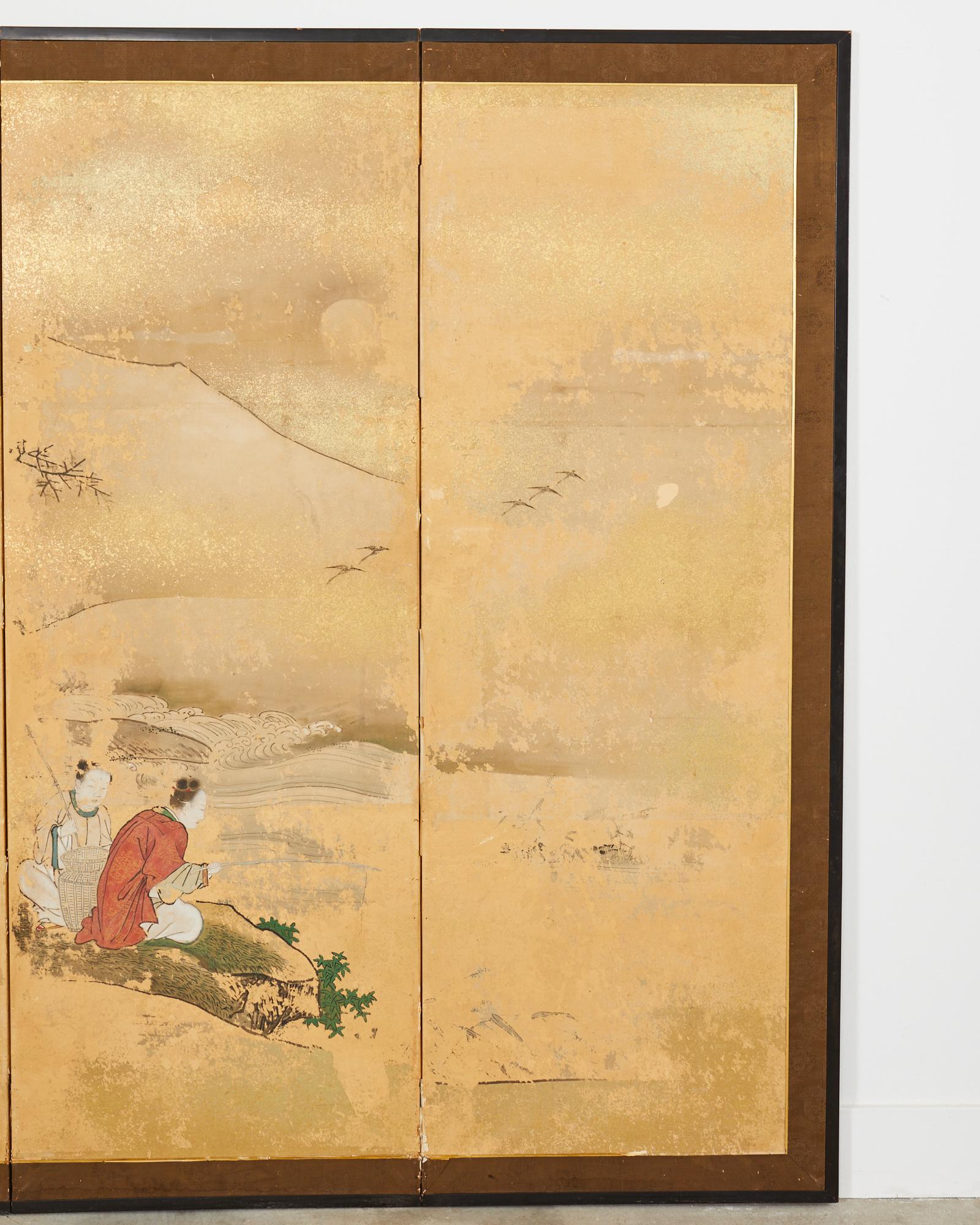 Ein Paar japanische Edo-Raumteiler mit sechs Tafeln, Kano Toshun zugeschrieben im Angebot 10