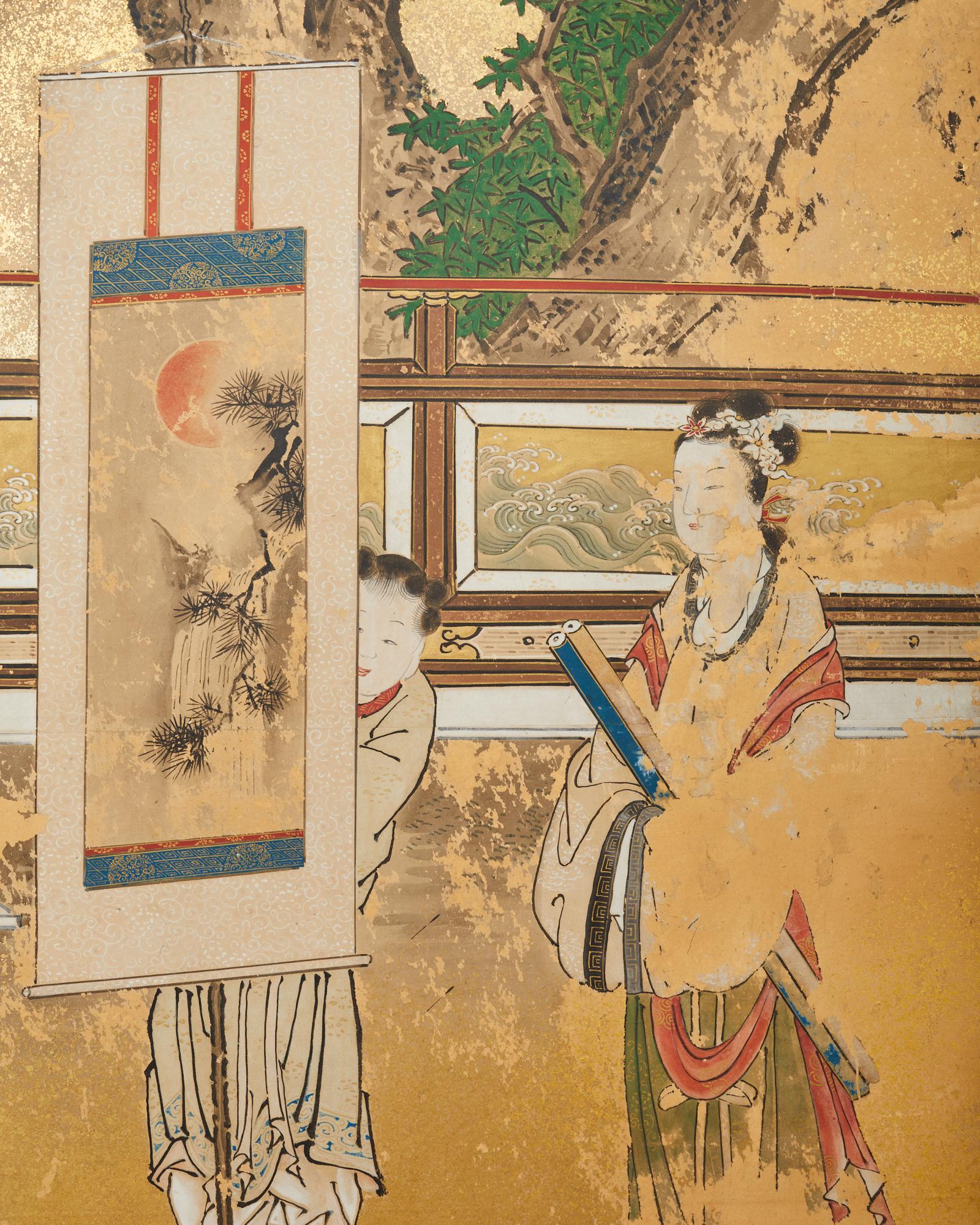 Ein Paar japanische Edo-Raumteiler mit sechs Tafeln, Kano Toshun zugeschrieben im Angebot 11