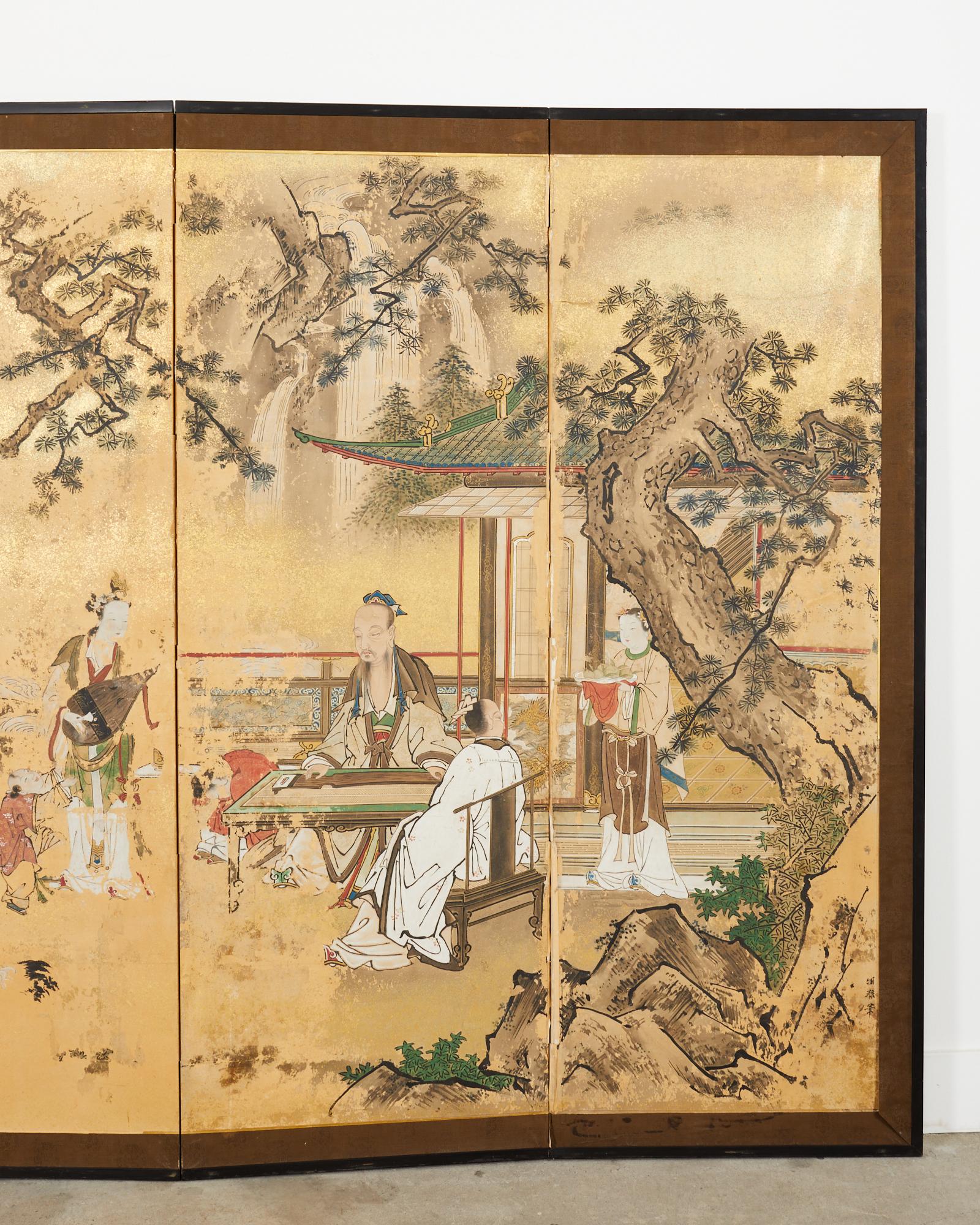 Ein Paar japanische Edo-Raumteiler mit sechs Tafeln, Kano Toshun zugeschrieben im Angebot 2