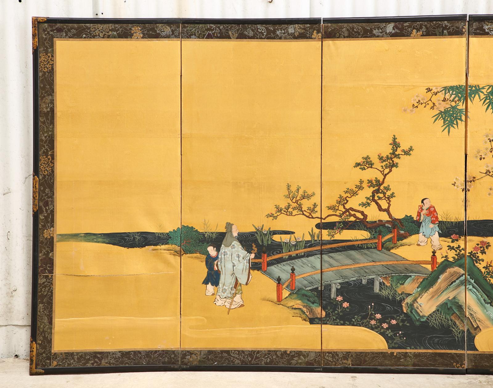 Paire de paravents japonais Edo à six panneaux représentant les sept Sages en vente 4