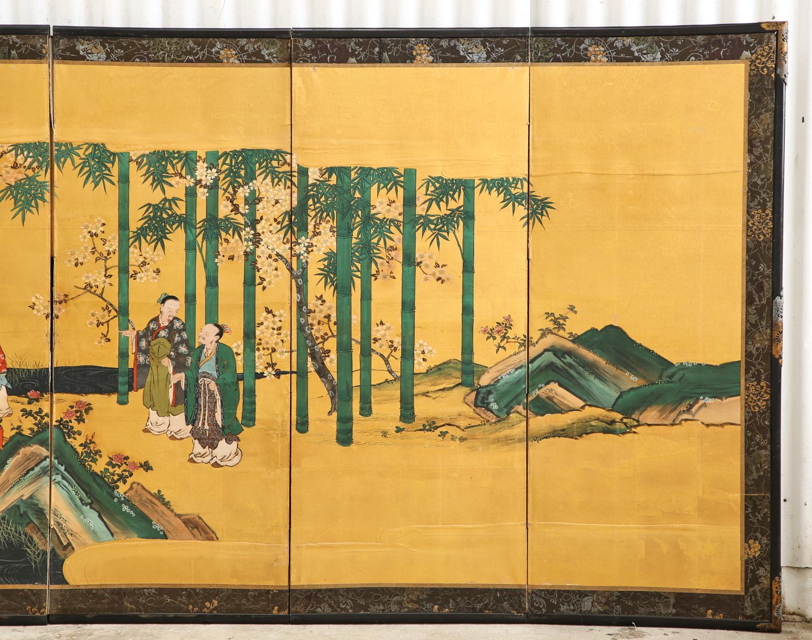 Paar der japanischen Edo sechs Panel Bildschirme die sieben Weisen im Angebot 5
