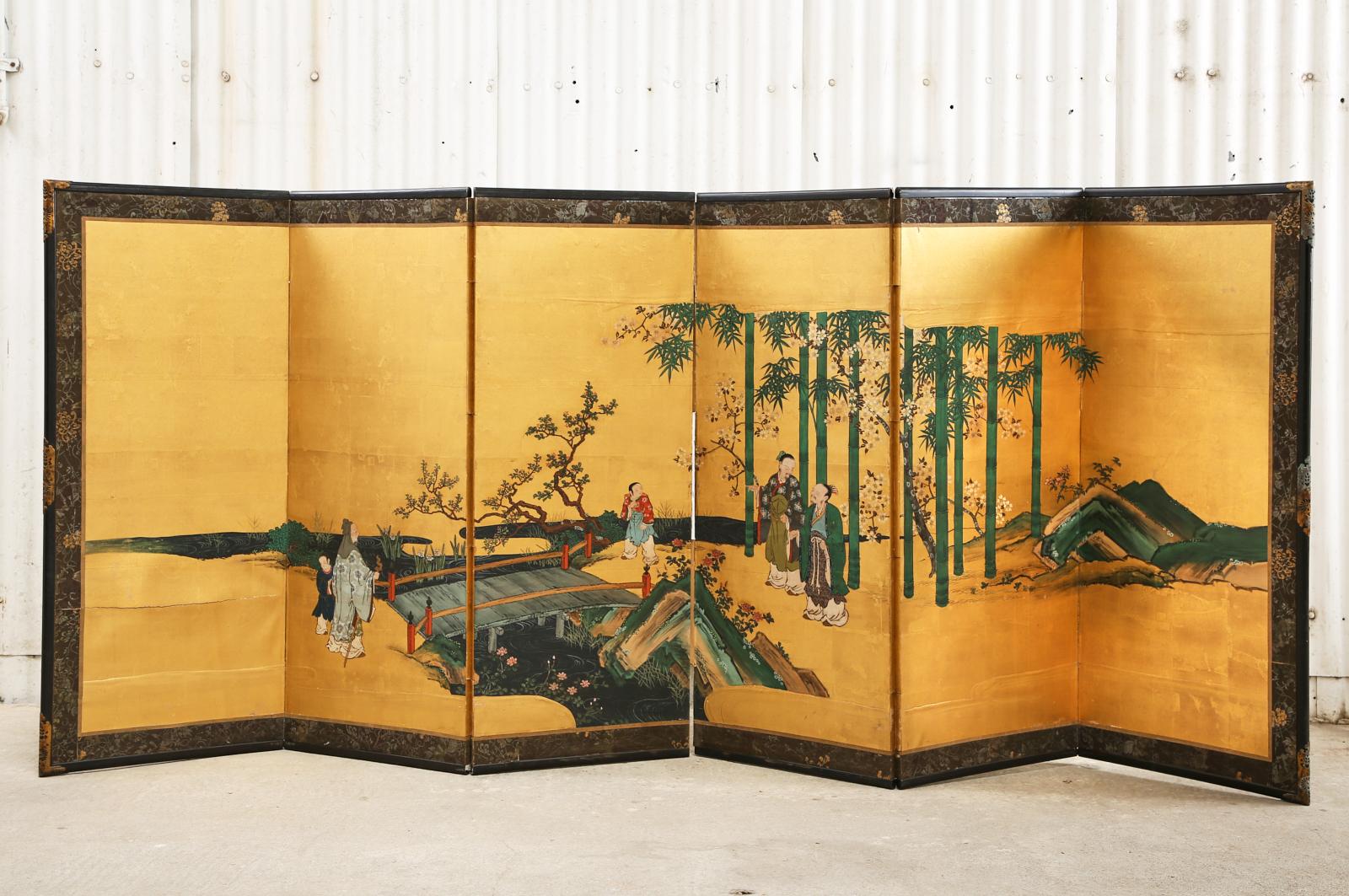 Pair of Japanese Edo Six Panel Screens the Seven Sages For Sale 8