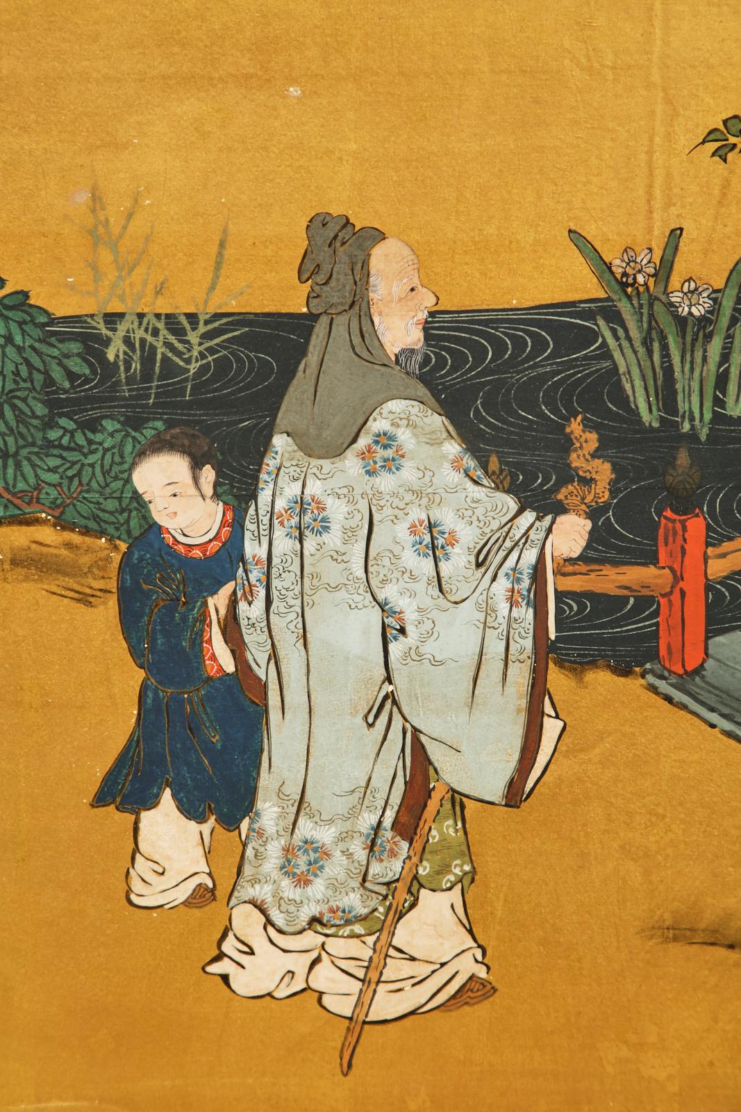 Paire de paravents japonais Edo à six panneaux représentant les sept Sages en vente 9