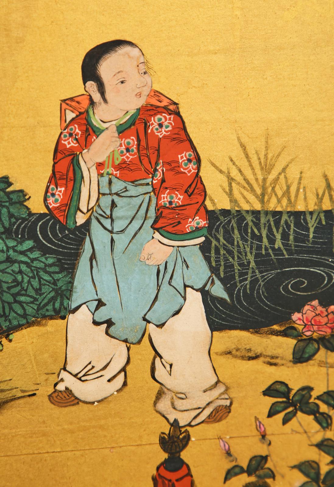 Paire de paravents japonais Edo à six panneaux représentant les sept Sages en vente 10